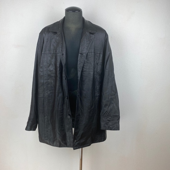 Wilson Leather Mens Jacket Coat 3XLT Black Quilt Lined Buttons Zip Pockets - Picture 1 of 12
